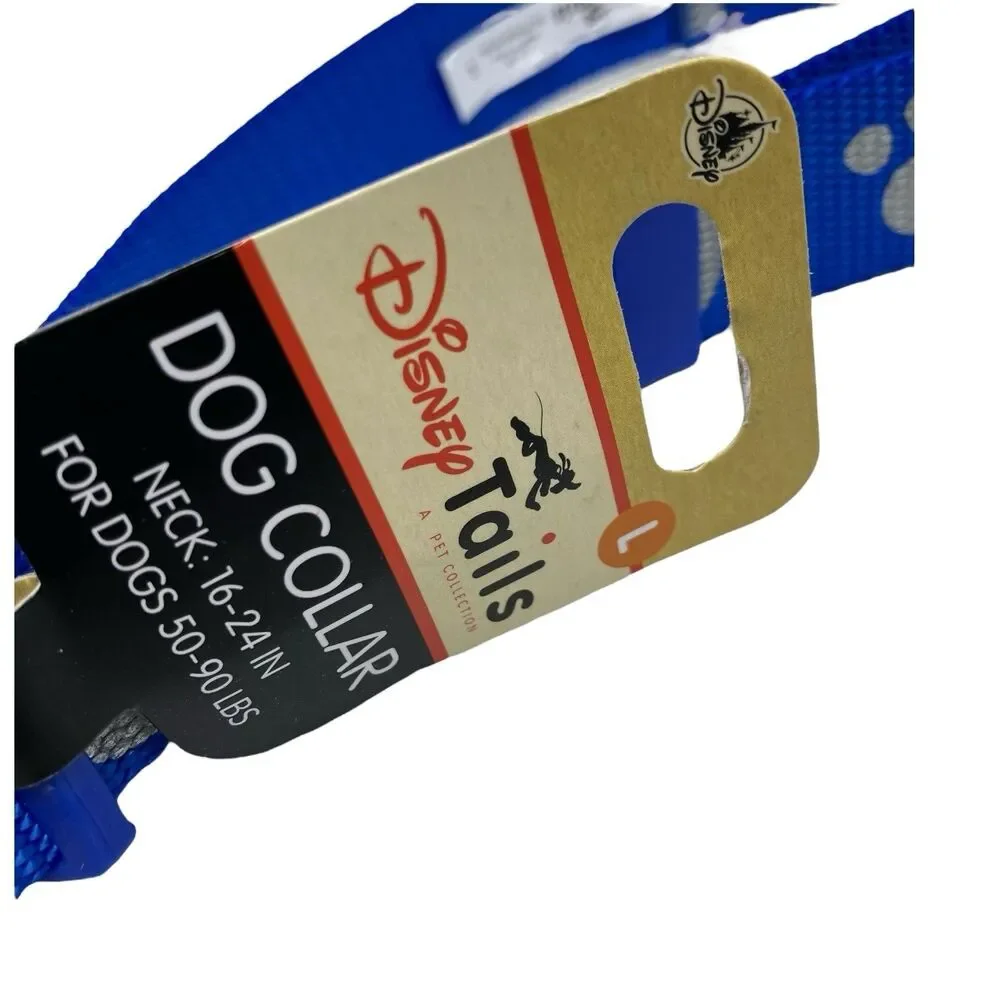 Disney Large Dog Collar Tails Mickey Mouse Blue Paw Print Reflective 16-24 In